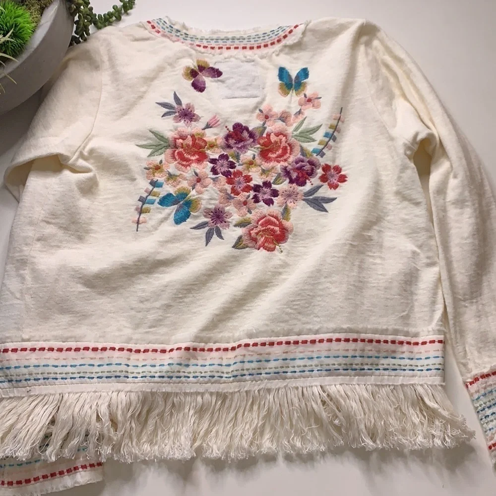 Johnny Was bohemian Embroidered fringe jacket ivory small women’s festival top - Picture 3 of 7